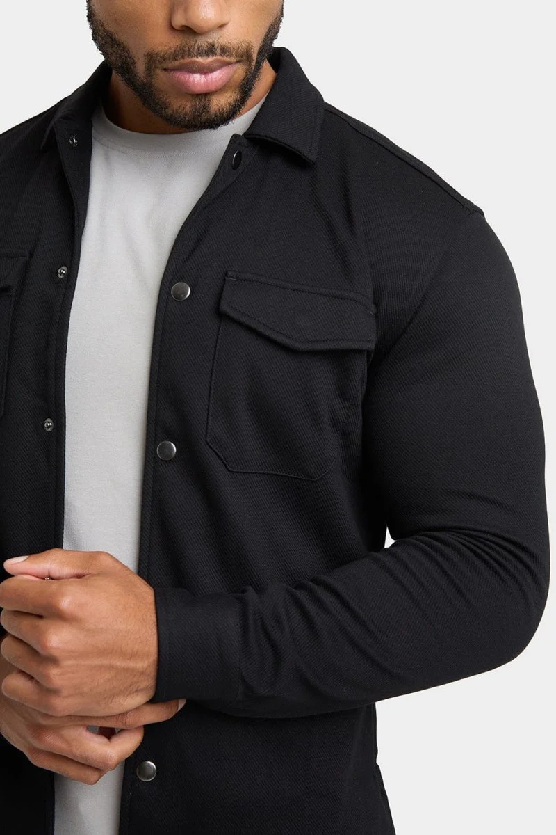 Twill Jersey Overshirt in Black - Image 3