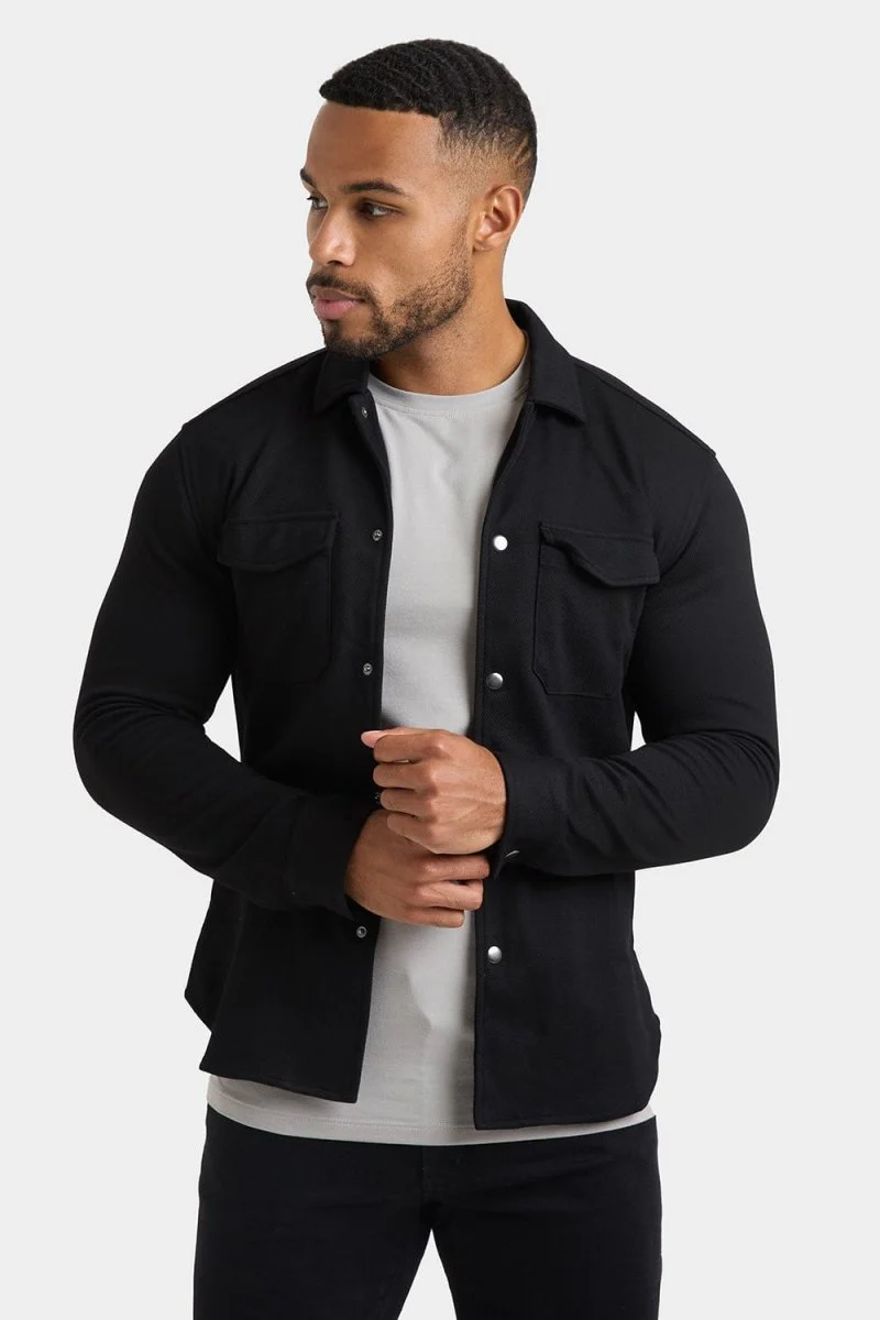 Twill Jersey Overshirt in Black - Image 4
