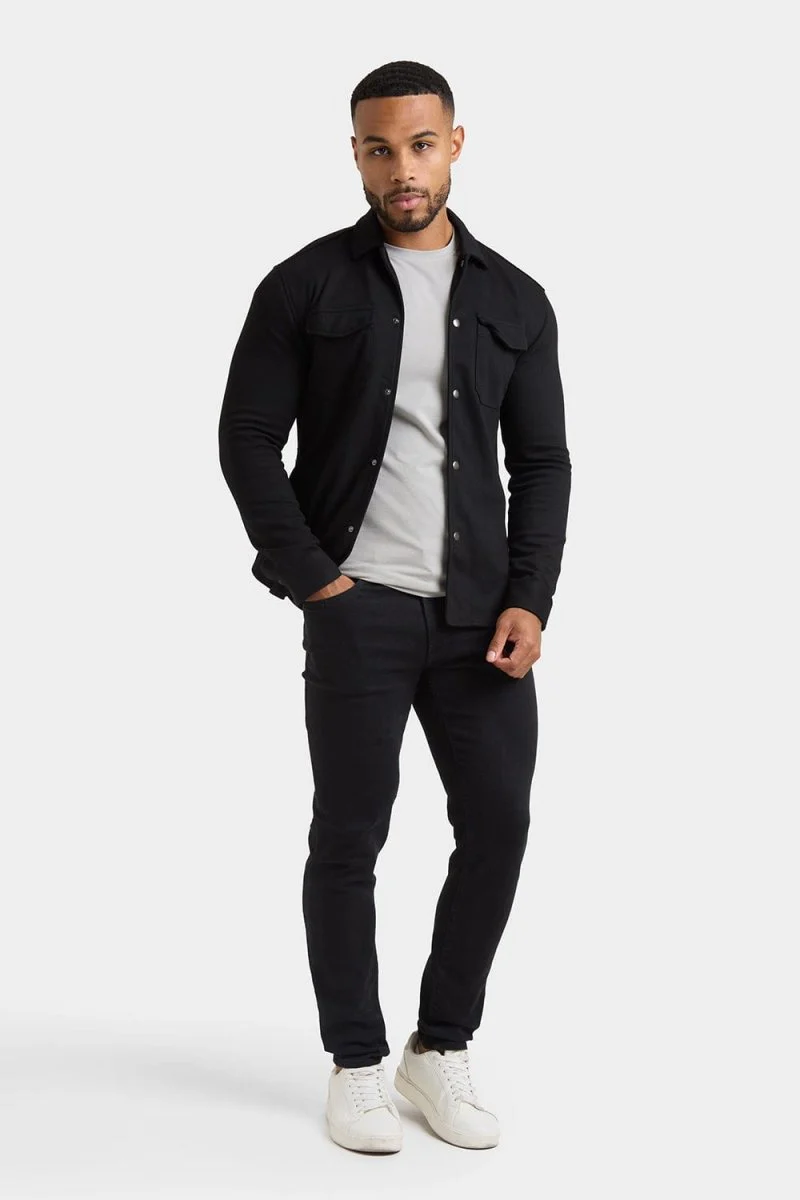 Twill Jersey Overshirt in Black - Image 5