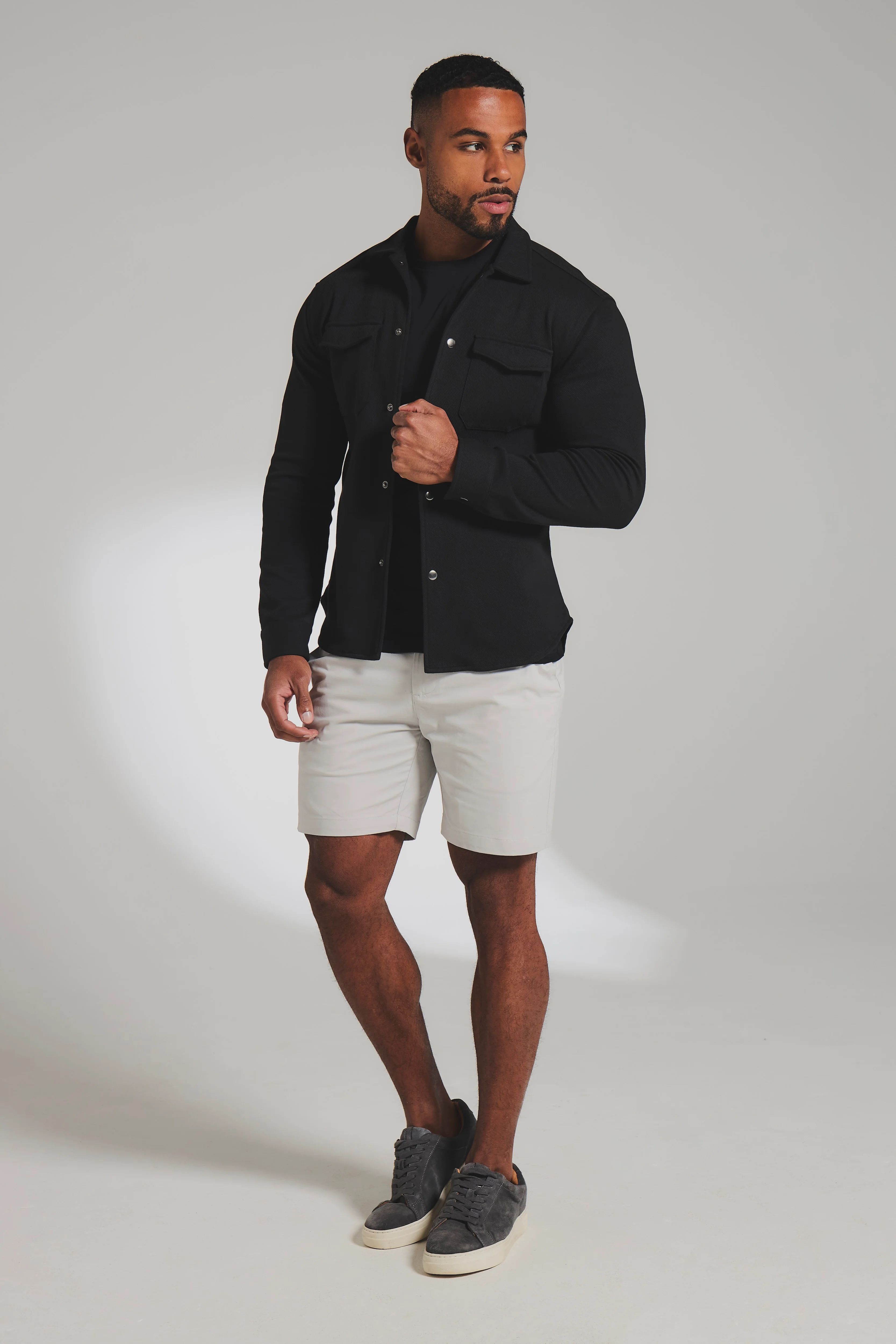 Twill Jersey Shacket in Black - Image 4