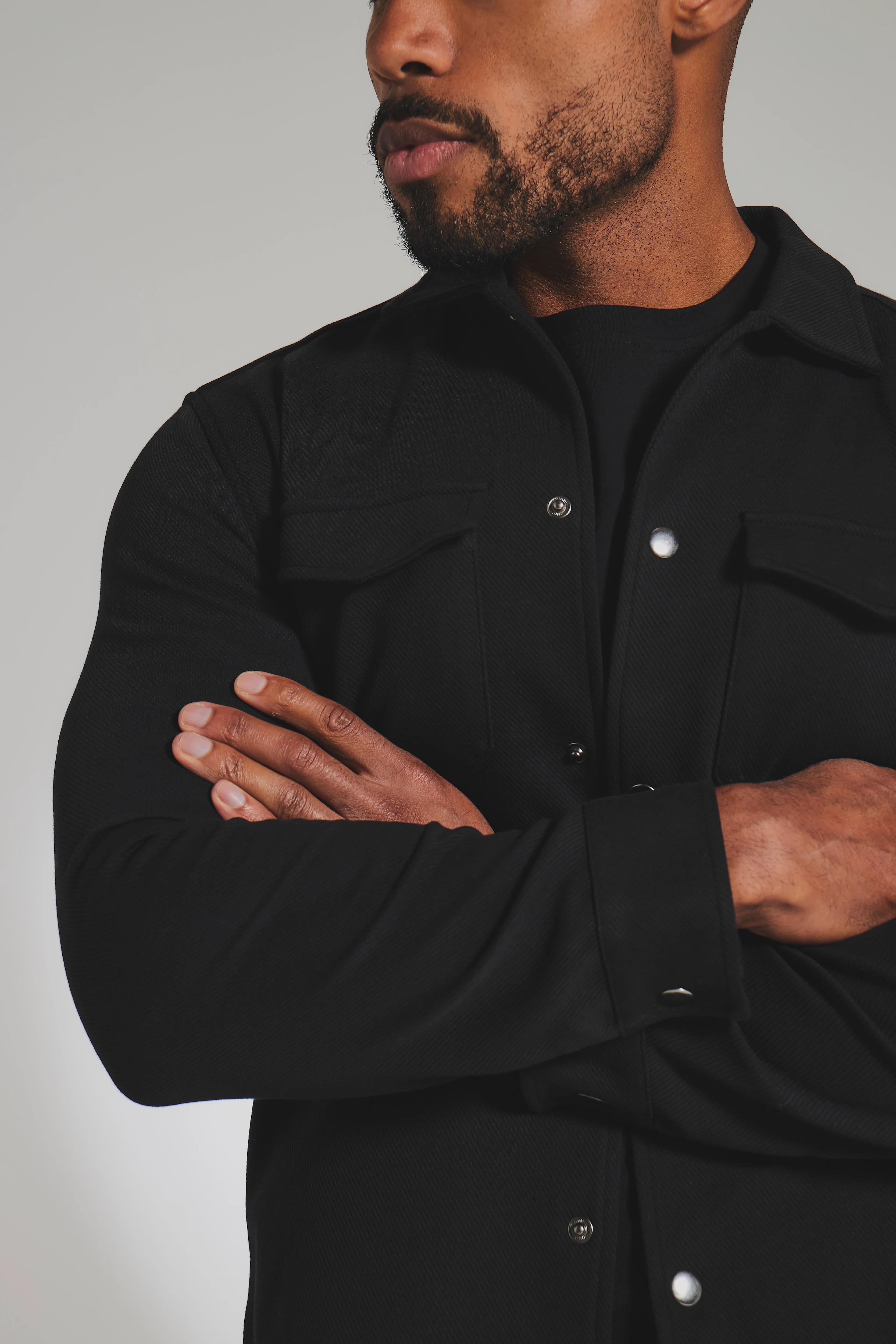 Twill Jersey Shacket in Black - Image 5