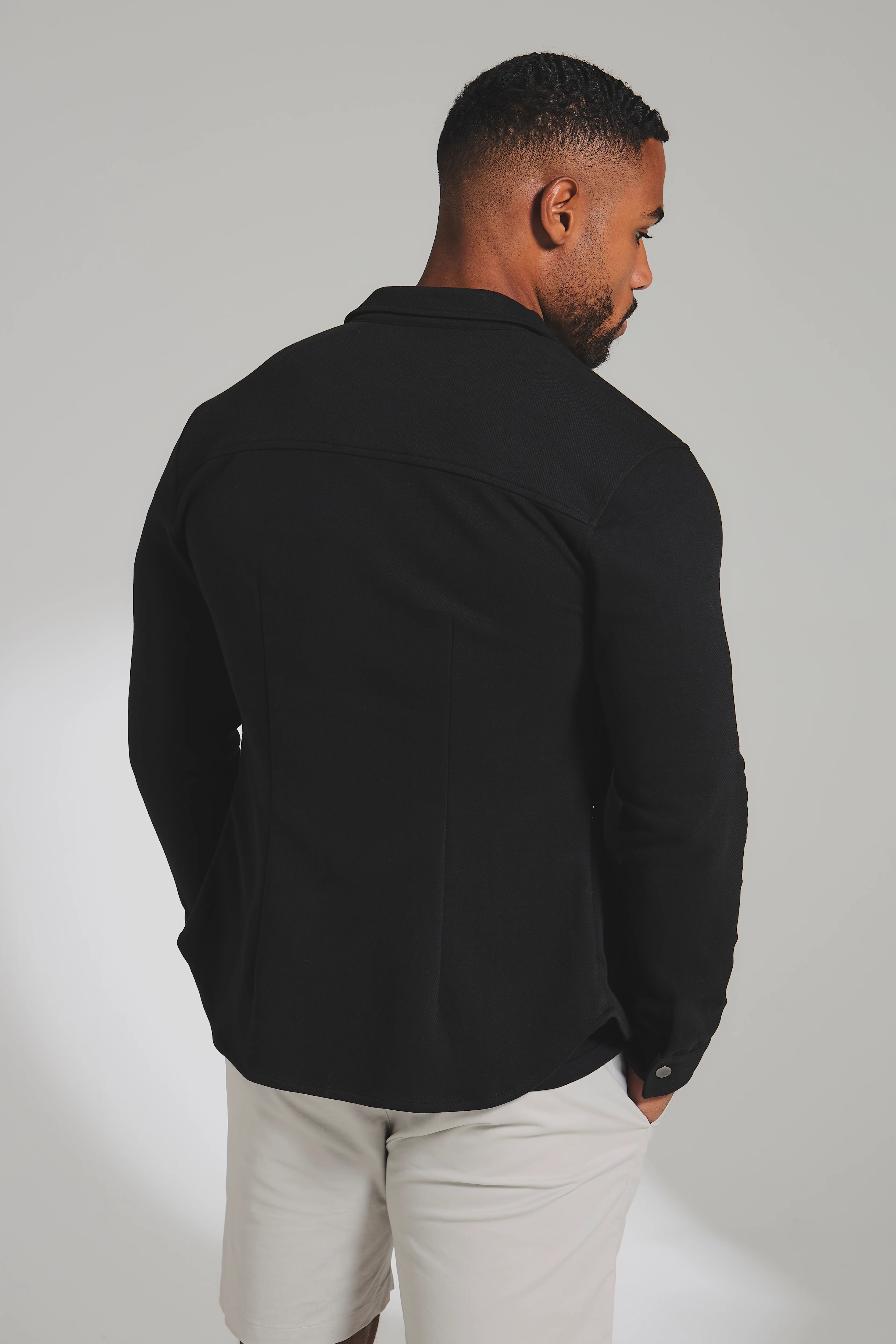 Twill Jersey Shacket in Black - Image 6