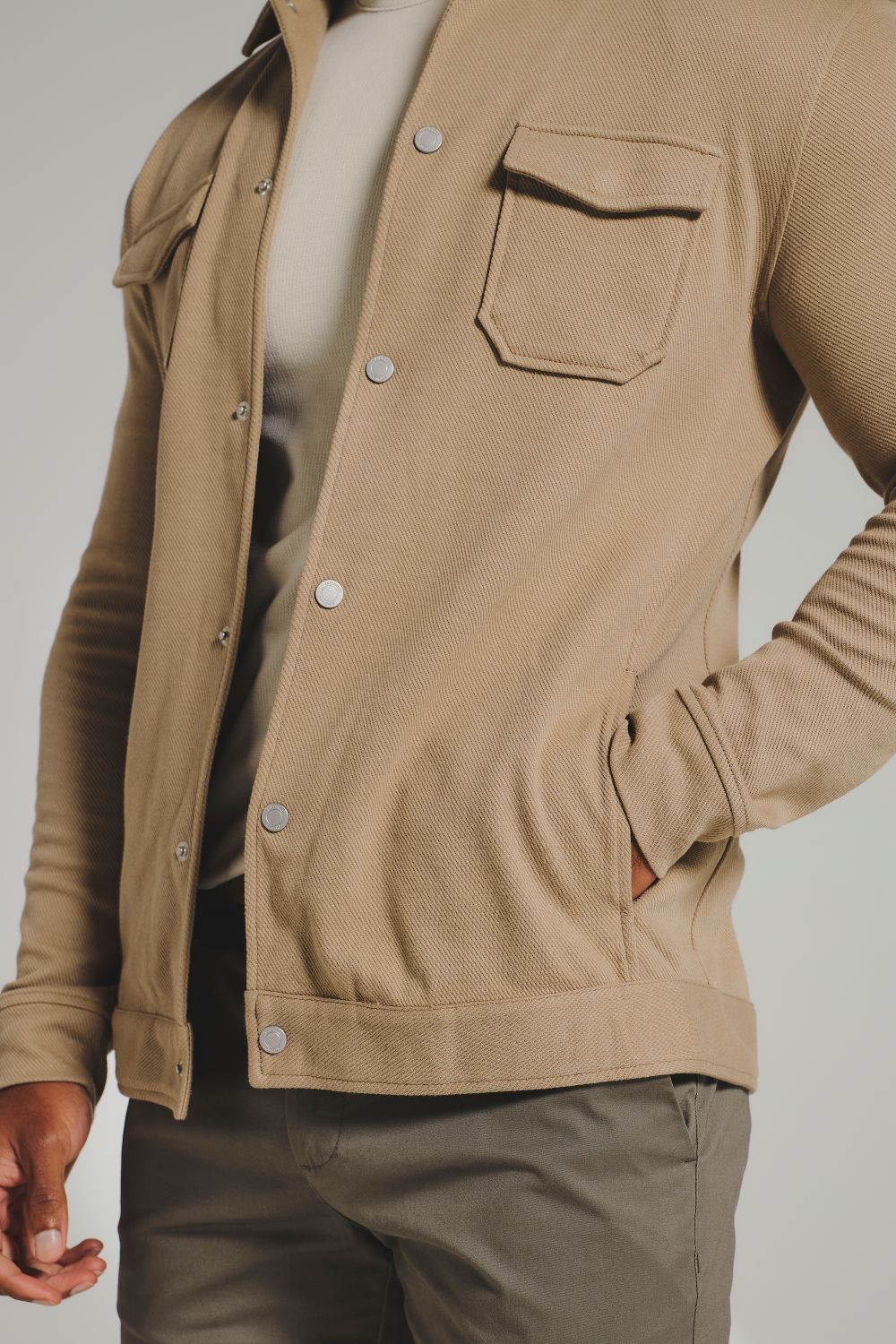 Twill Jersey Shacket in Dark Stone - Image 5