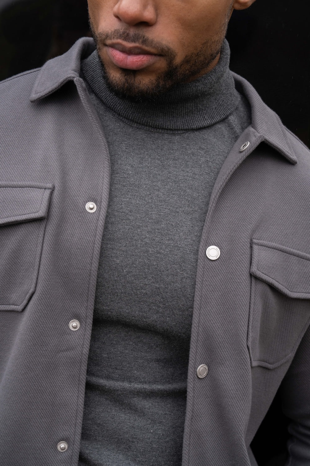 Twill Jersey Shacket in Steel Grey - Image 4