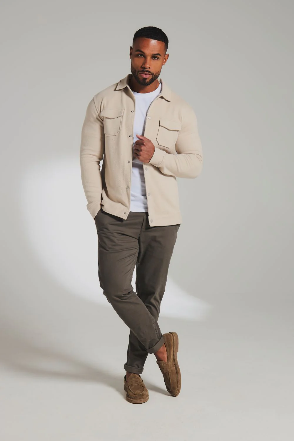Twill Jersey Shacket in Stone - Image 4