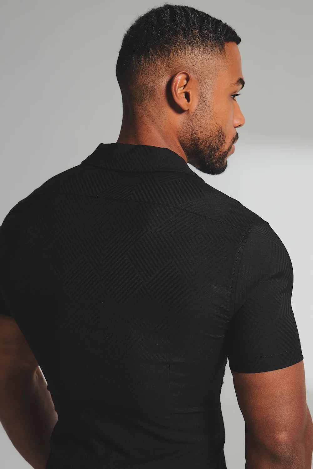 Woven Textured Cuban Collar Shirt in Black - Image 6